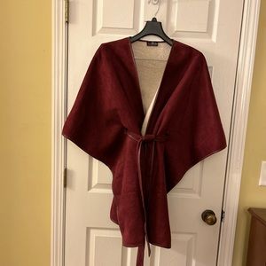Suede Sherpa lined cape coat burgundy